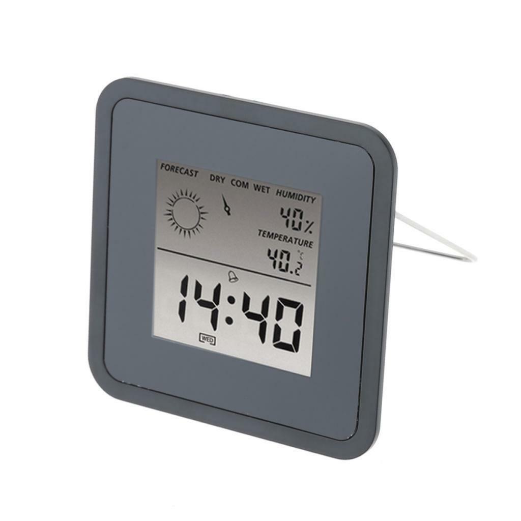 Indoor Plastic Thermometer Hygrometer Clock Room LCD Display 12/24h