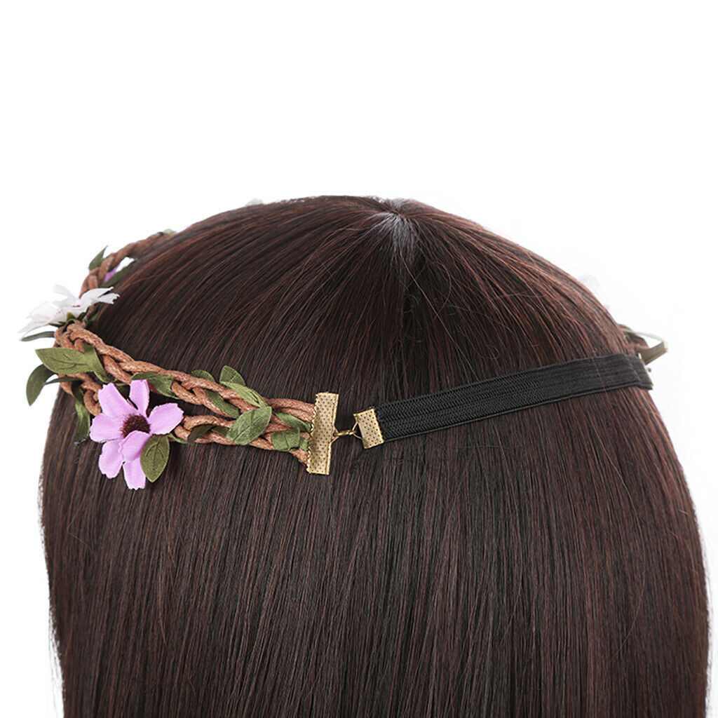 Retro Flower Leaf Garland Hairband Multicolor Bridal Wreath Elastic Headband