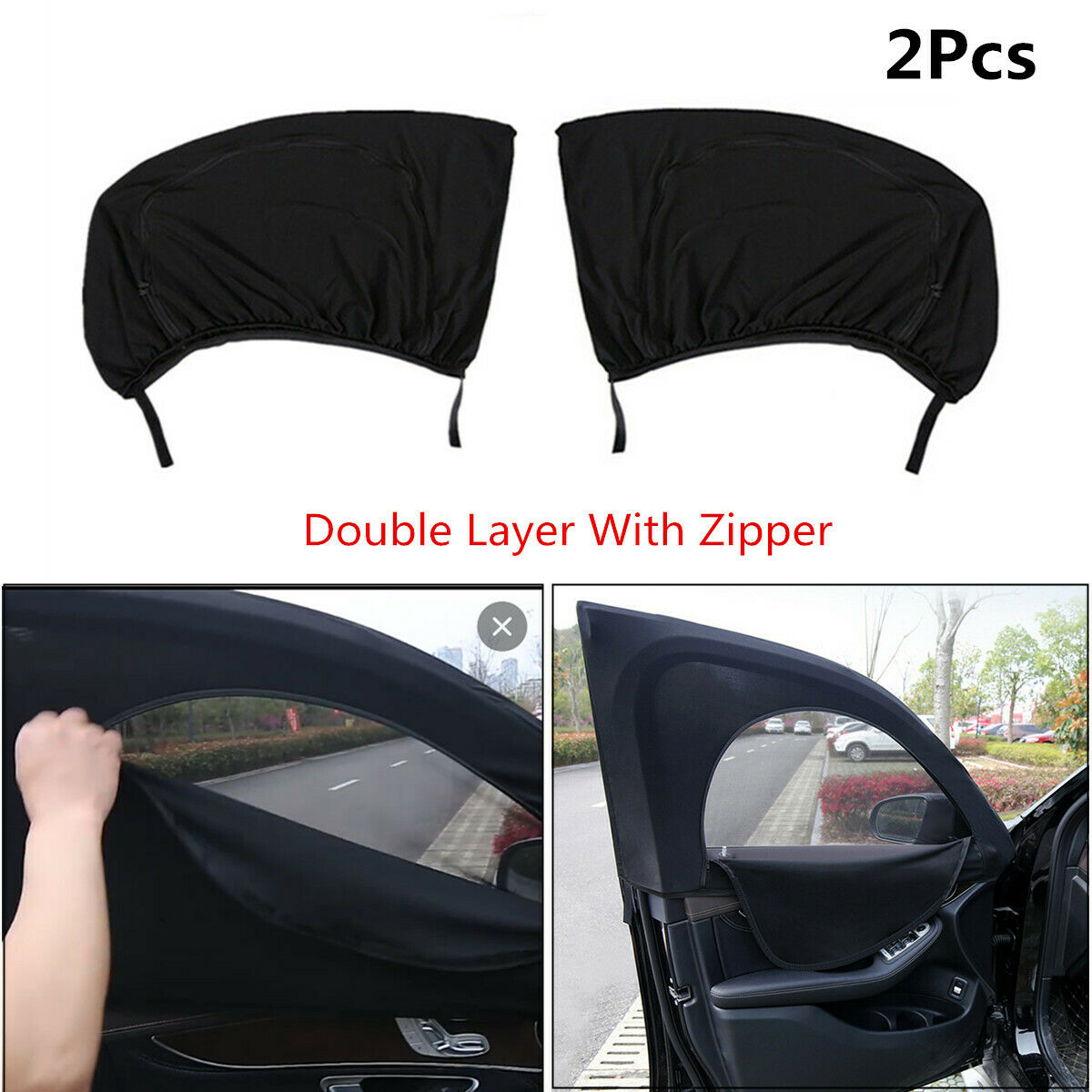 Double Layer w/ Zipper Car Front Side Window Sunshade Sun Shade Cover UV Protect