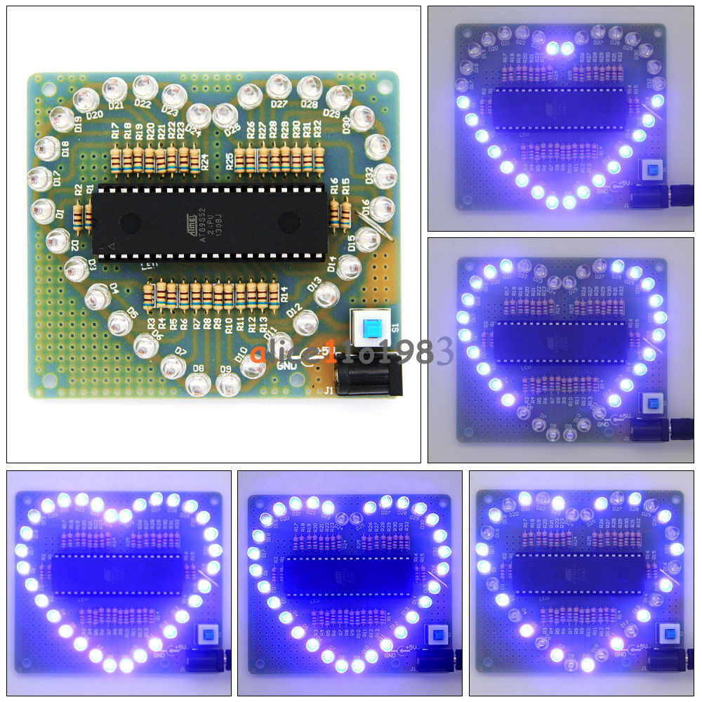 White LED Blue Colorful Light  5V DIY Heart Shaped Light Electronic Kit Set