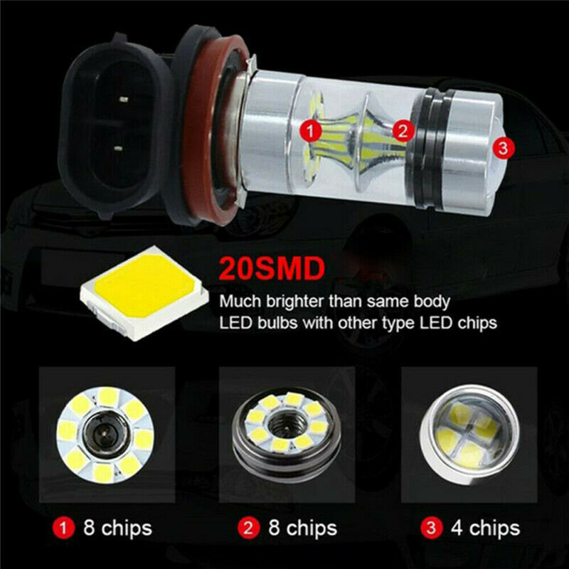 1 Pair 9140 9145 H10 HB3 9005 LED 100W 6000K White Driving DRL Fog Light Bulbs