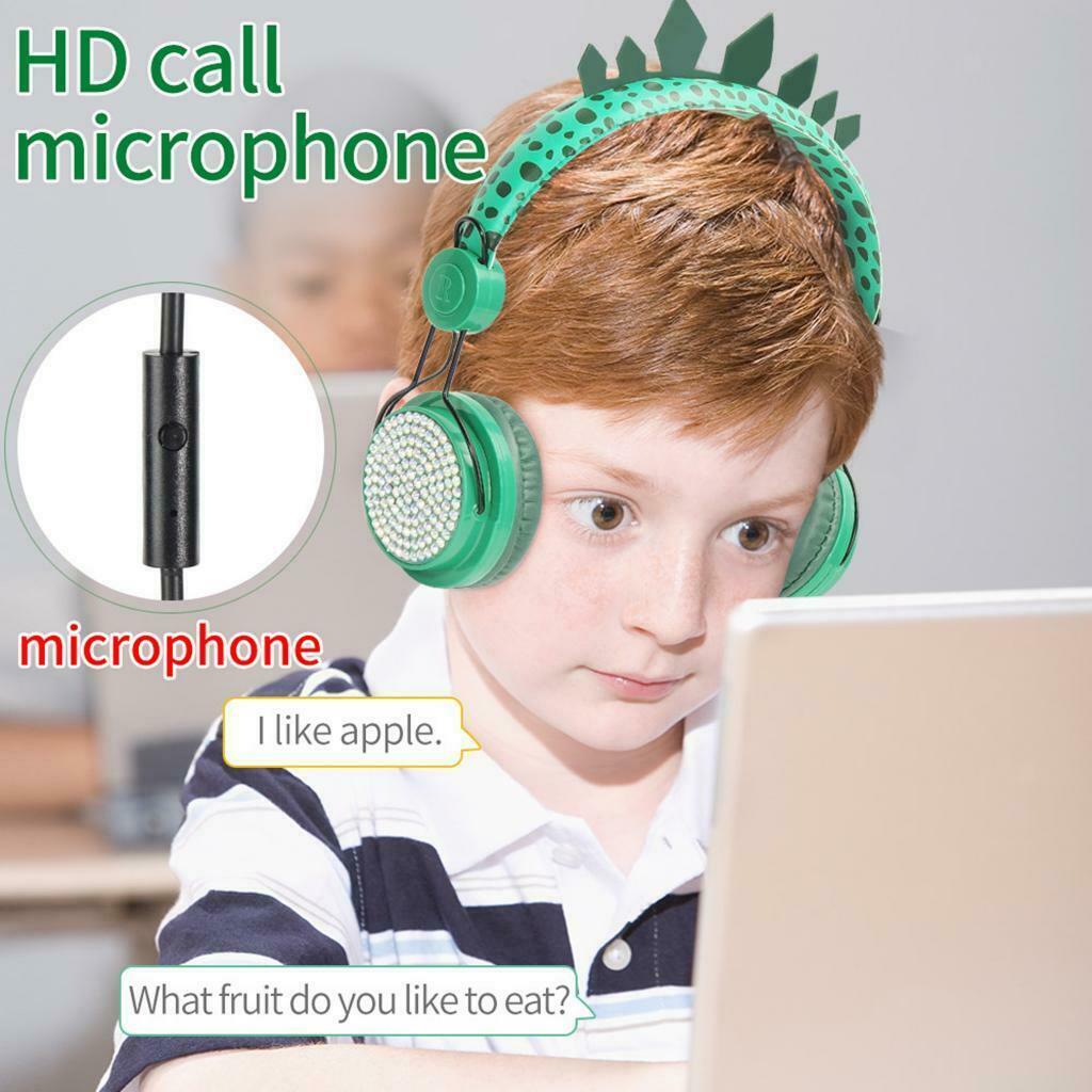 Dinosaur Cartoon Glitter Kids Stereo Headphone with Microphone for Boys