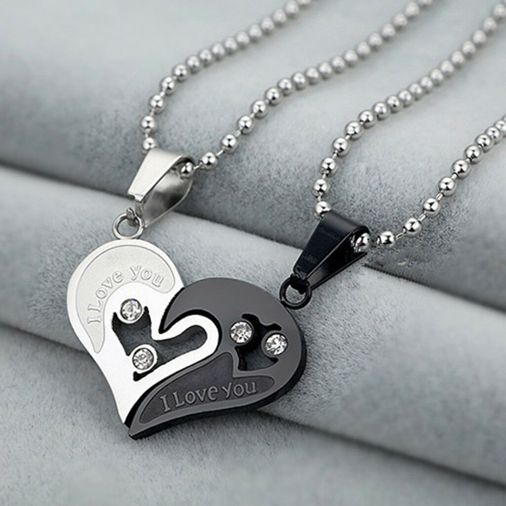 Steel Couple Lovers Necklace I Love you Heart Shape Pendant Valentine's Gift