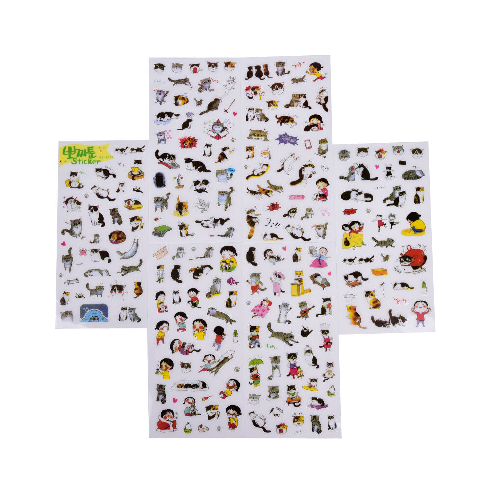 6 Pcs/Pack Korea Transparent Pvc Stickers Cute Cat Diary Photo Album Stic.l8