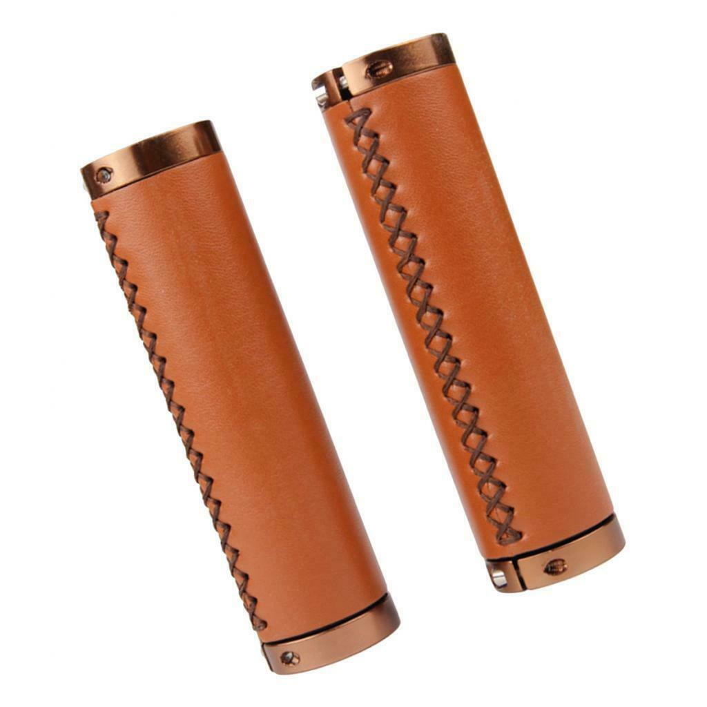 1 Pair PU Leather Bicycle Handlebar Grips Scooter Handlebar Overgrip Brown 1