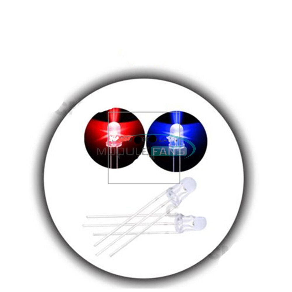 10pcs 3Pin 5mm Dual Bi-Color Red/Blue LED Common Cathode Water Clear LED Diode