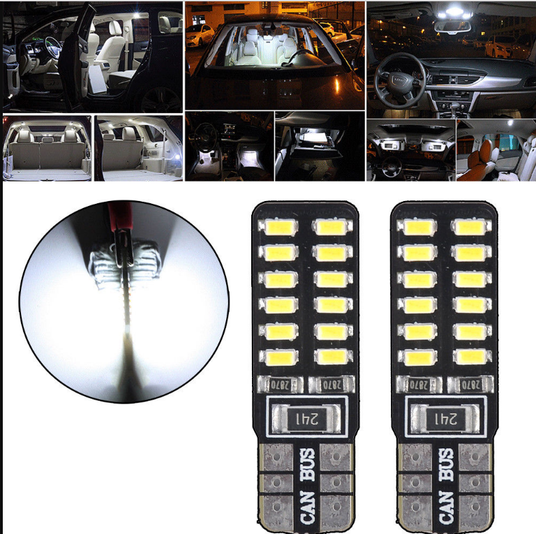 2x 194 W5W White LED Canbus Error Free License Plate Light T10 3014 24SMD Blubs/