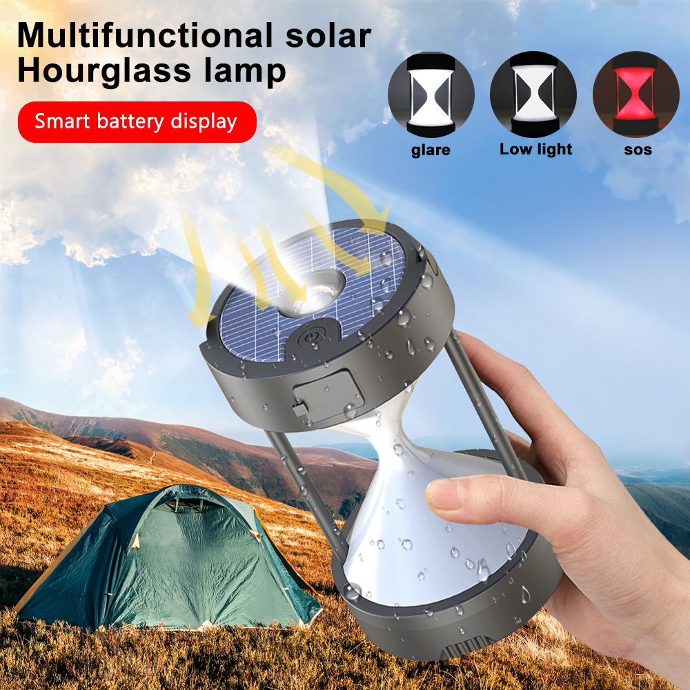 USB Solar Charging LED Camping Light Hourglass Tent Lamp Outdoor Waterproof