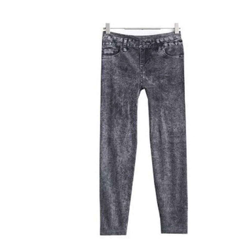 2 Pieces Ladies Women Leggings Stretchy Jeggings Jeans Look Solid Leopard Pants