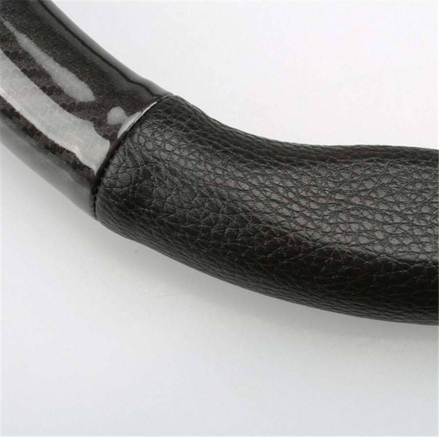 1PCS Carbon Fiber Steering Wheel Cover + Black leather cover For 38cm Diameter