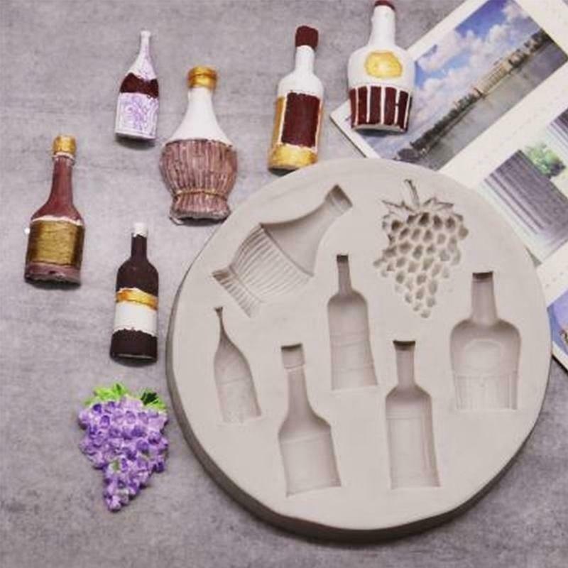 Silicone Material Red Wine Bottles and Grape Shape Design Fondants Mold DIY Cake