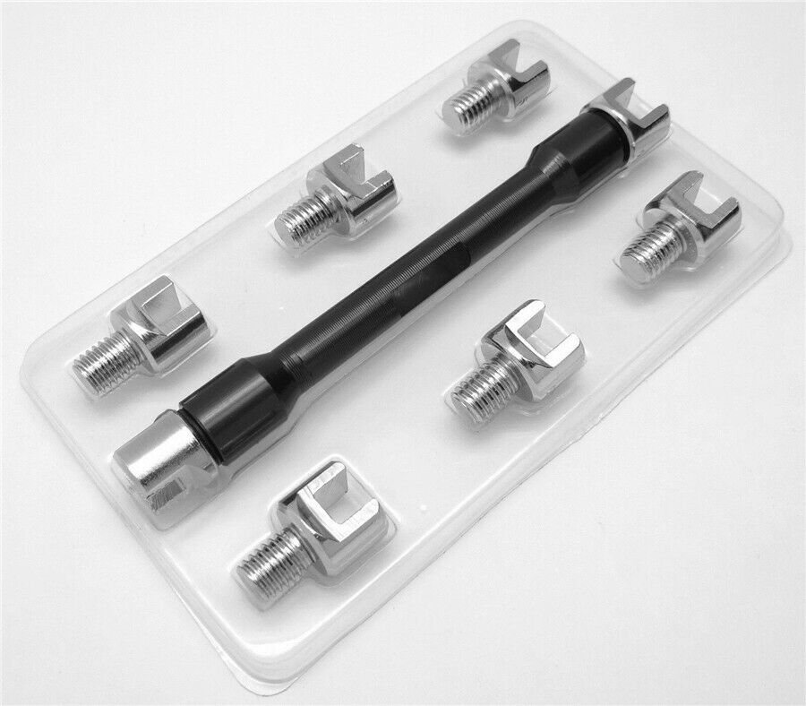 9pc Black Motorcycle Spoke Wrench w 8 Interchangable tips sizes most any bike