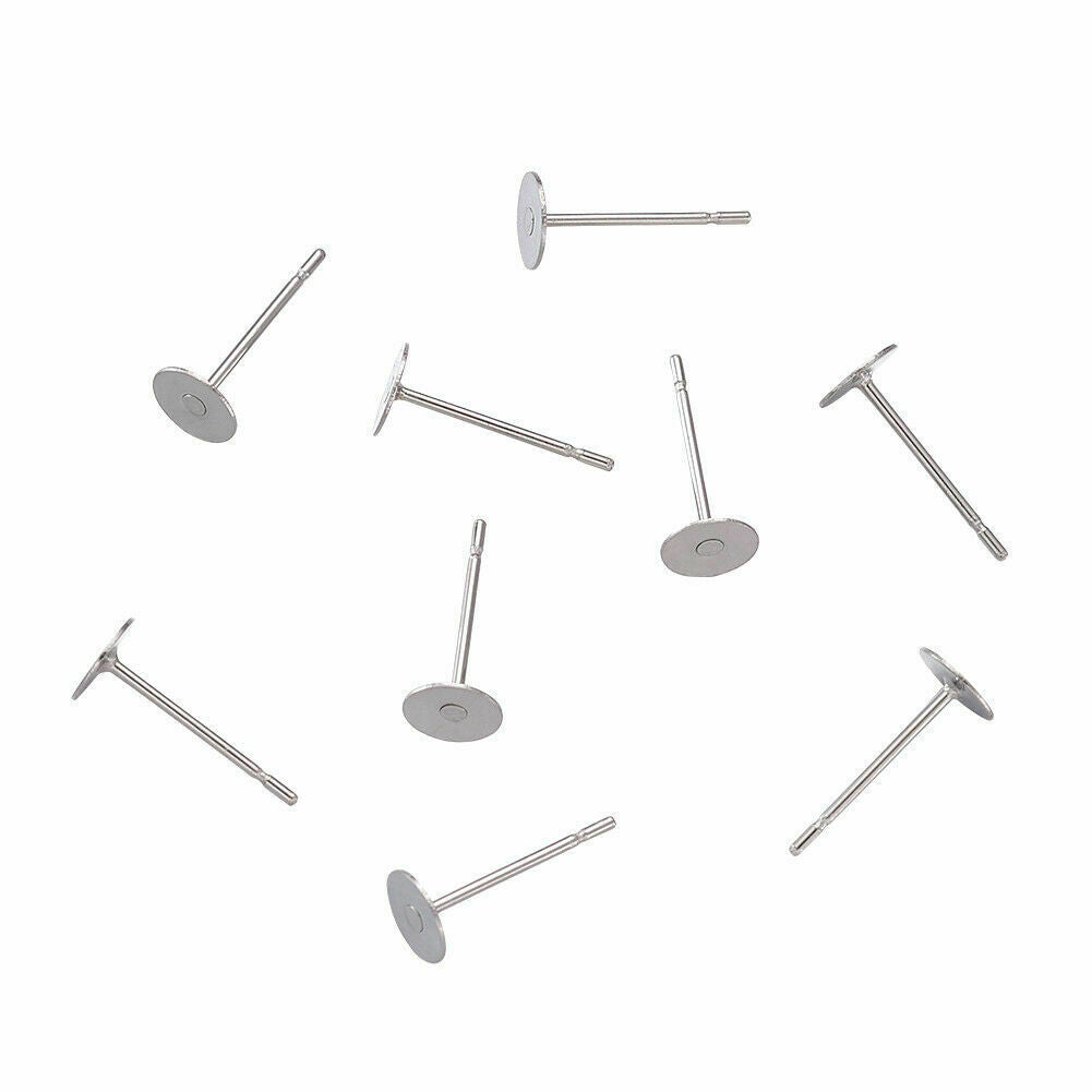 100pcs 304 Stainless Steel Flat Earring Posts Round Pad Pegs Stud Findings 5mm
