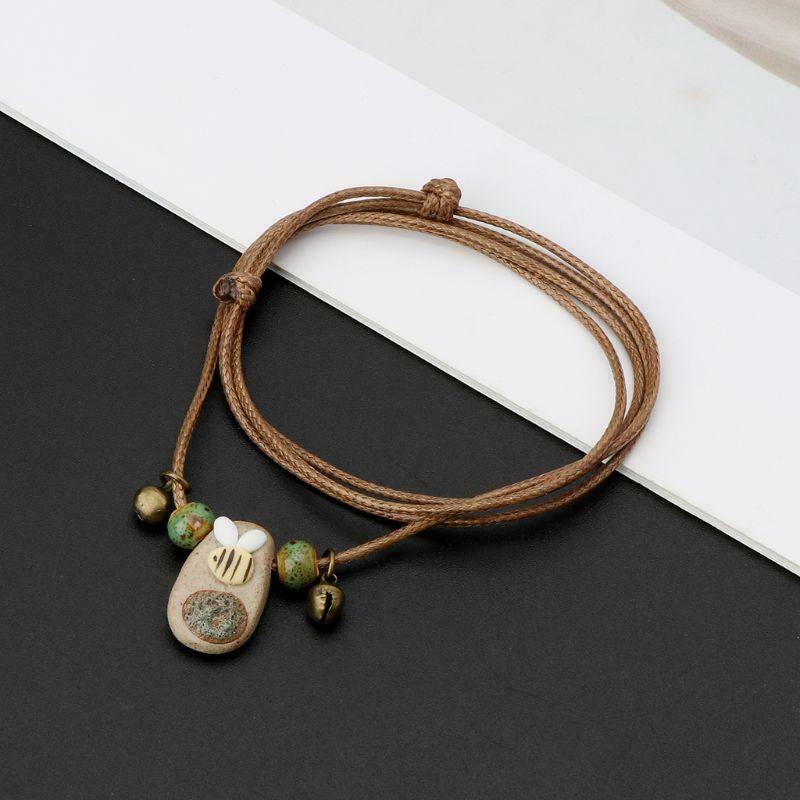 Ethnic Handmade Natural Stone Wind Bee Charm Pendant Necklace Fashion Jewelry