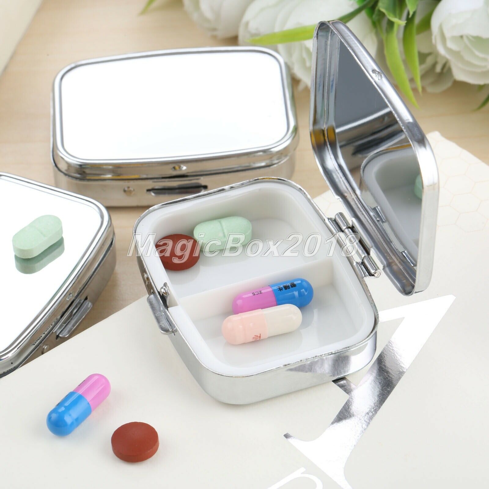 Medicine Organizer Container Jewellery Case Storage Holder Rectangle Pill Box