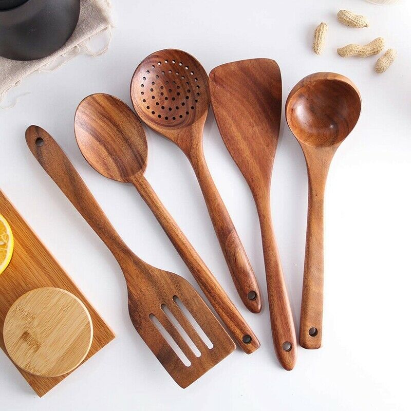 Healthy Cooking Utensils Set Wooden Cooking Tools Natural Nonstick Hard Wood SD5