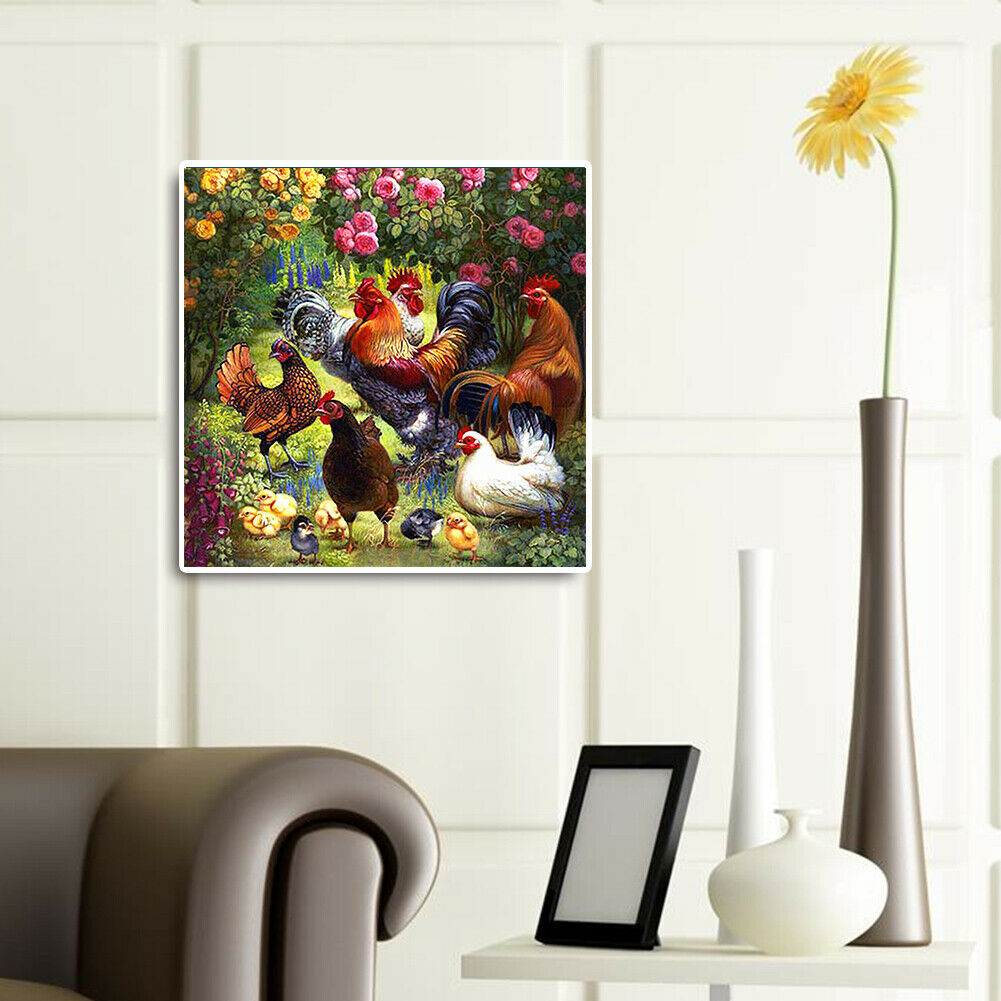 DIY Diamond Full Square Drill Painting Garden Chickens Rhinestone Picture @