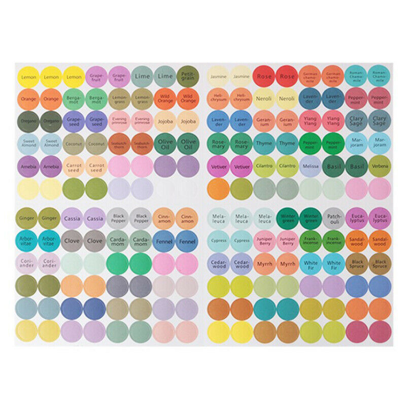 192pcs/sheet Pre-Printed Essential Oil Bottles Cap Lid Labels Round Circl.l8