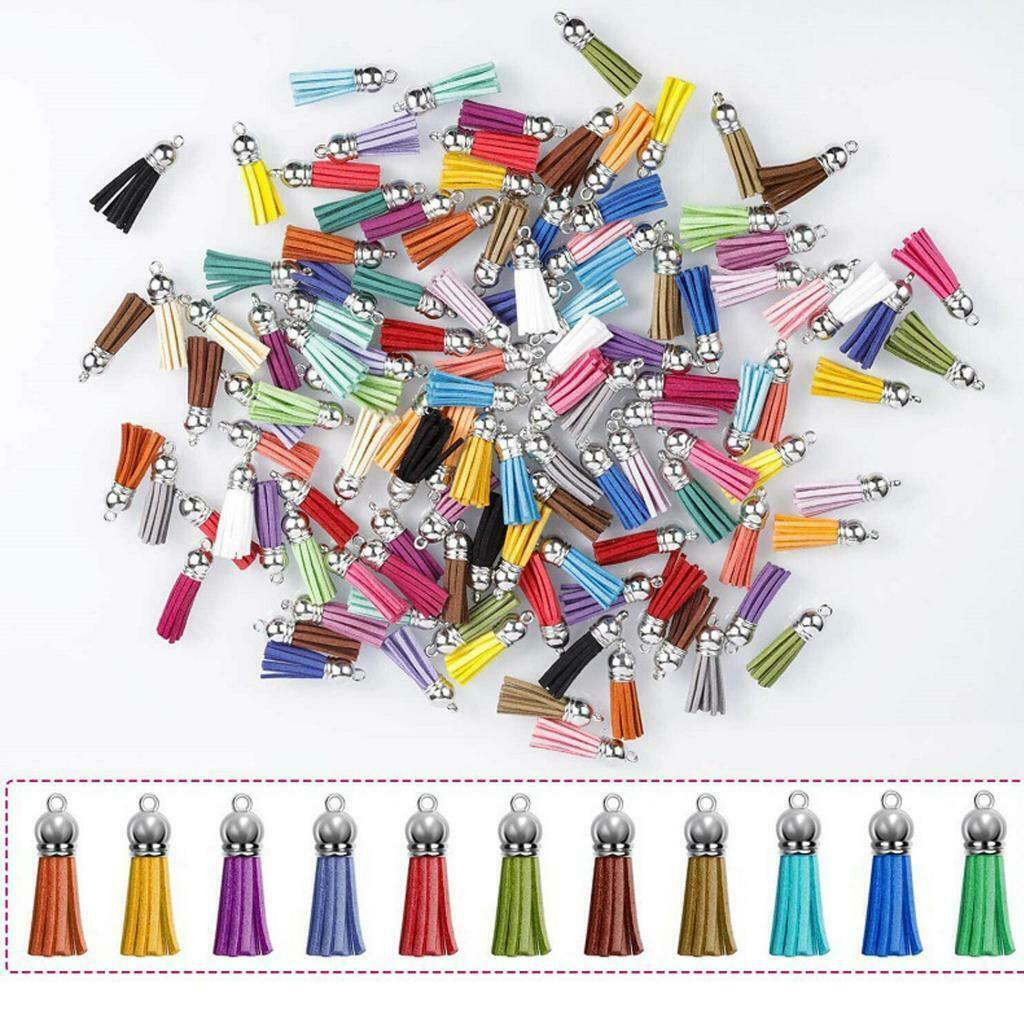 120 Pieces Keychain Tassels Leather Keychain Tassel Pendant Rings Bulk Acrylic