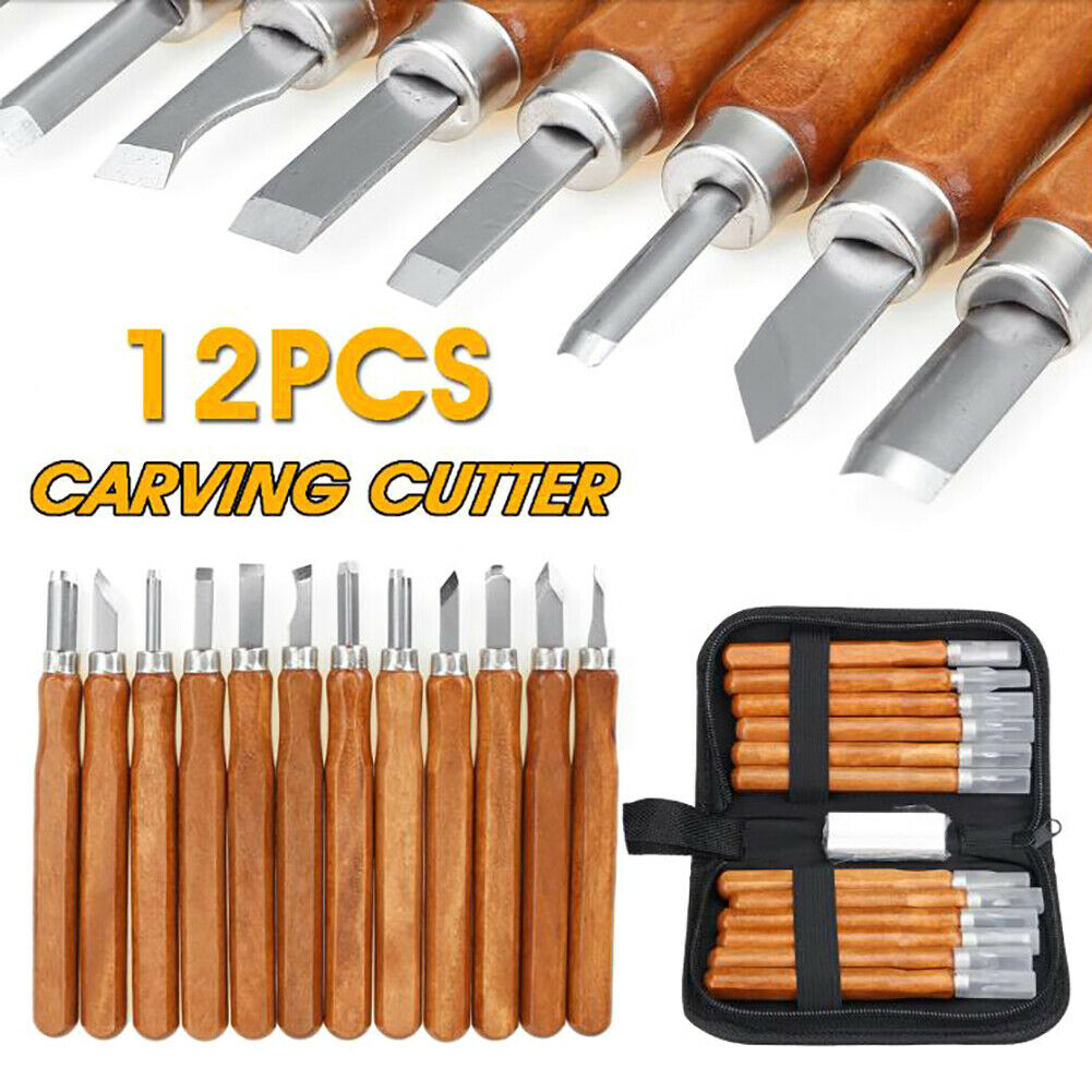 12 Wood Carving Tools Set for Beginners with Wooden Handles and Storage Case