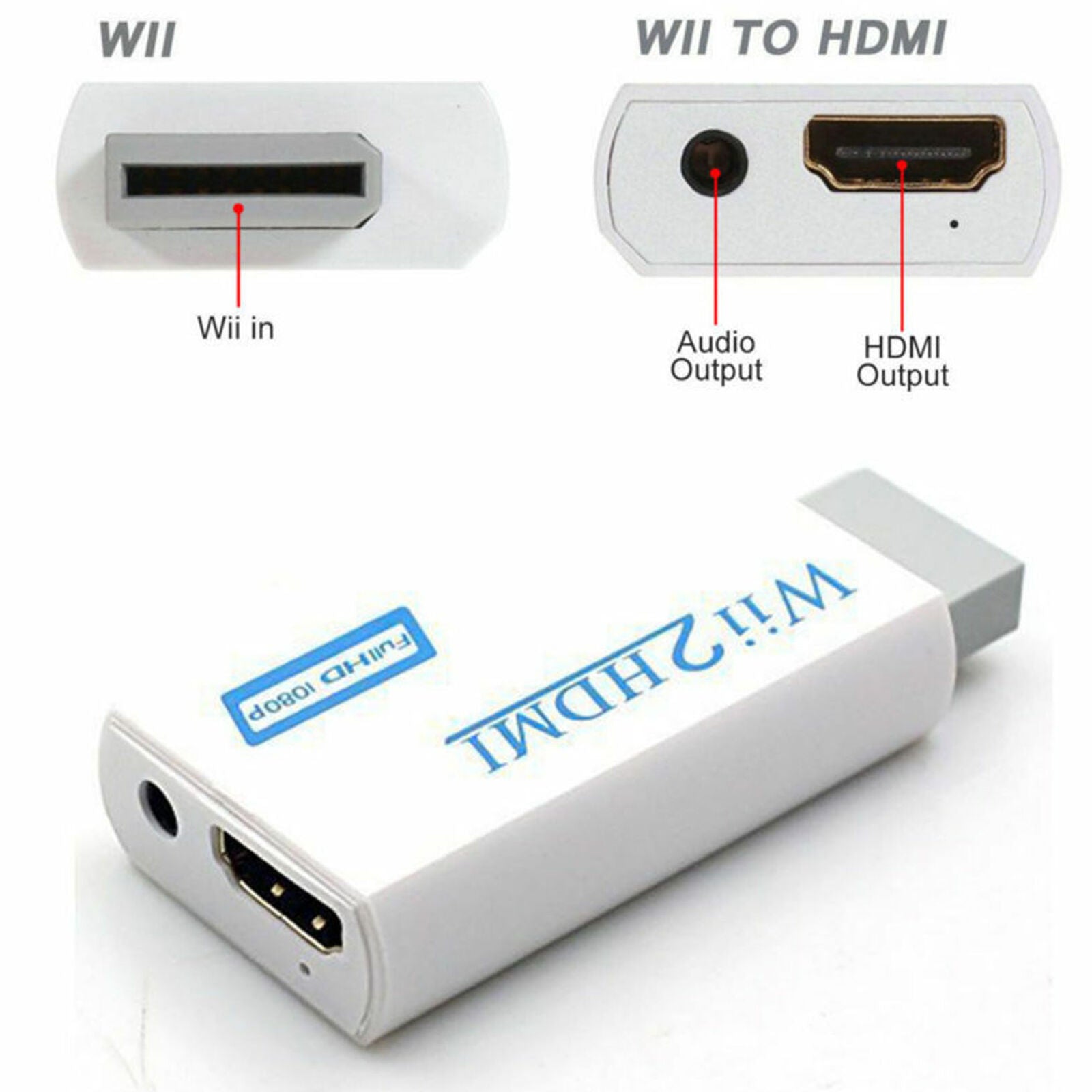 For Wii to HDMI HD VideoUpscaling Converter Adapter White+HDMI Cable 720P 1080P