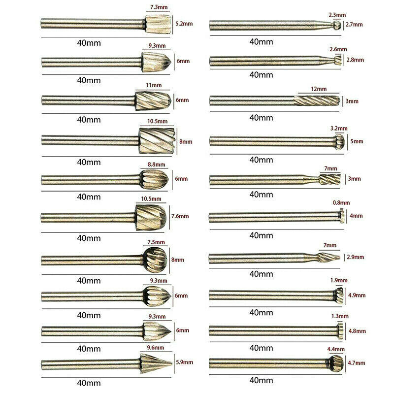 20pcs Carbide Burr Set Rotary Drill Bits Die Grinder Carving Engraving Tool Part
