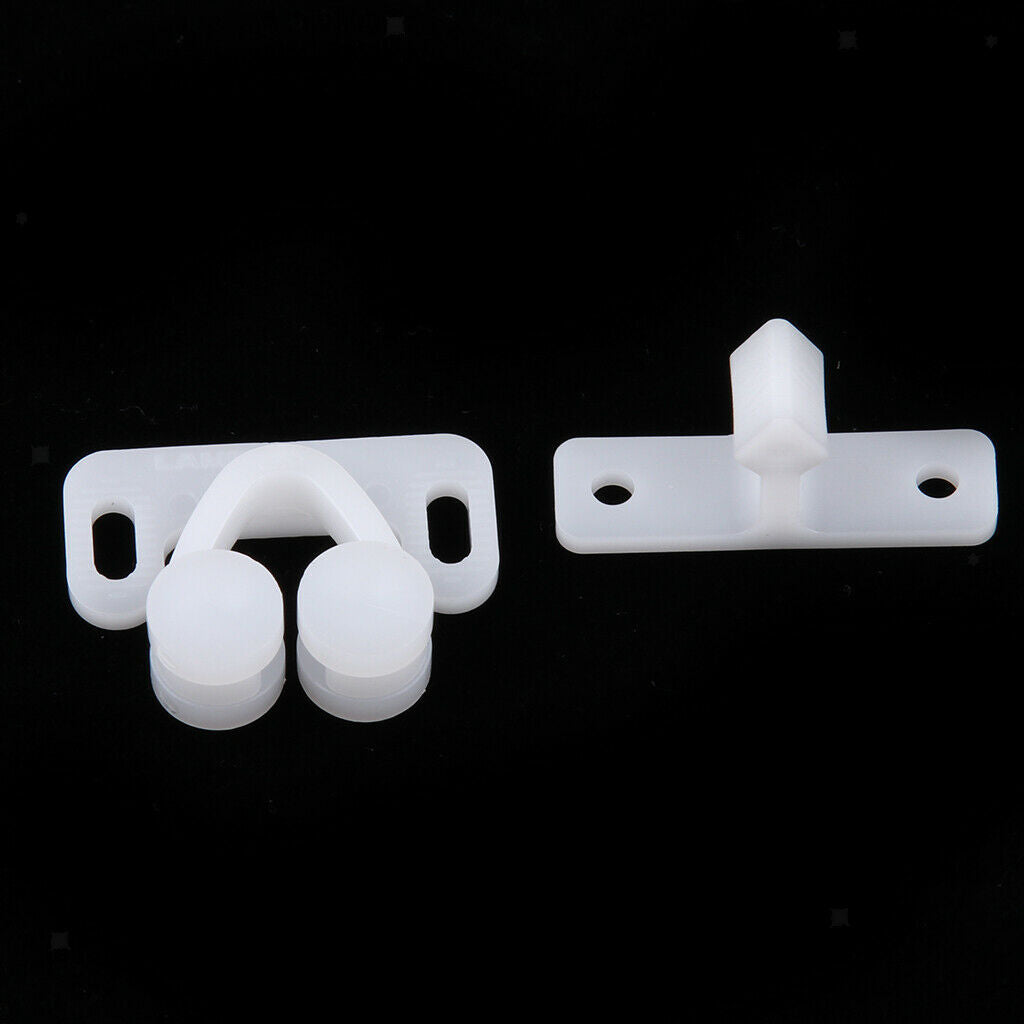 White Plastic Twin Double Ball Roller Catches Closet Door Latch Hardware