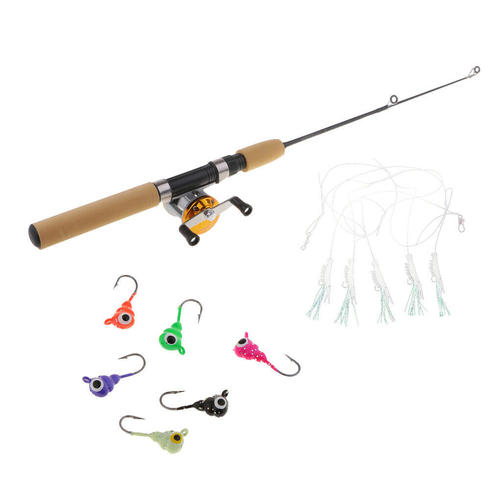 Winter Ice Fishing Rod and Reel Combo 55cm Casting Rod & 6pcs Ice Hook
