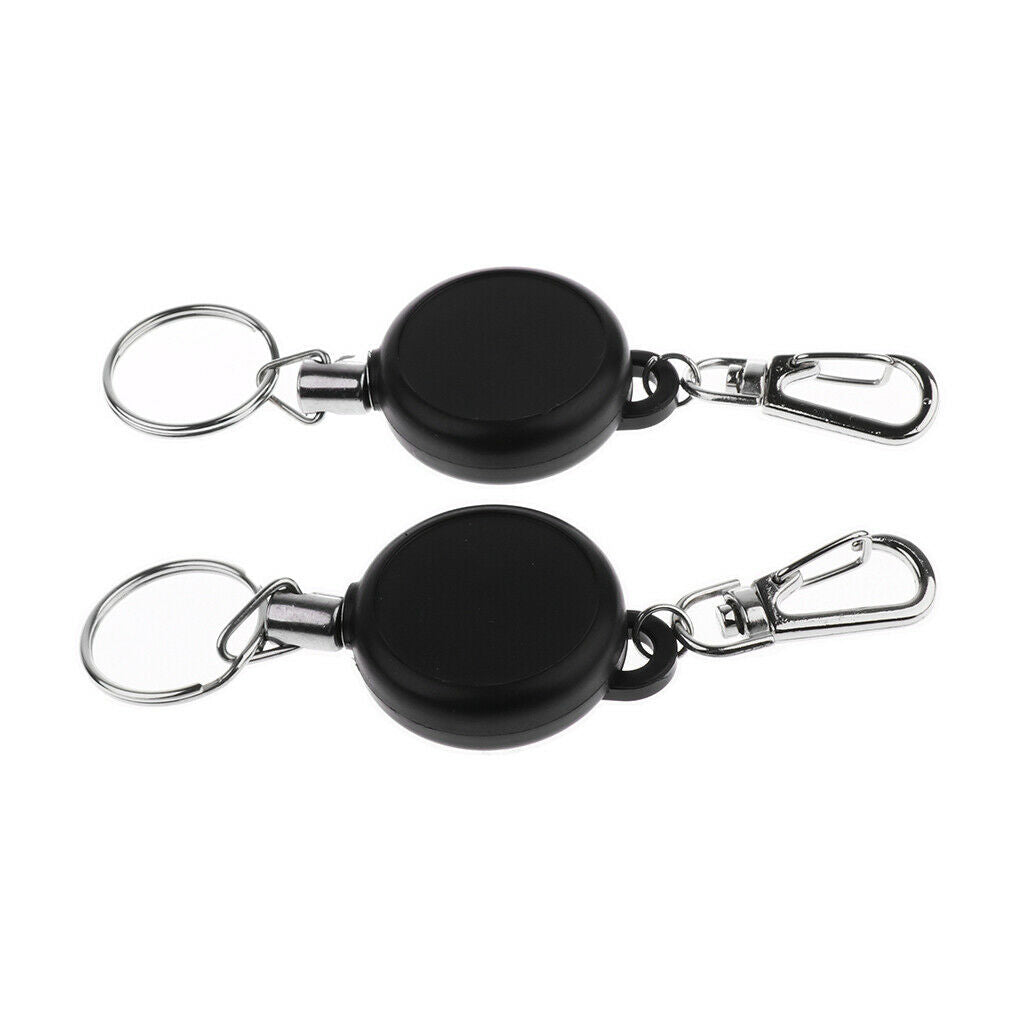 2x Recoil Extendable Steel Wire Key Chain Clip Pull Reel Key Ring Retractor