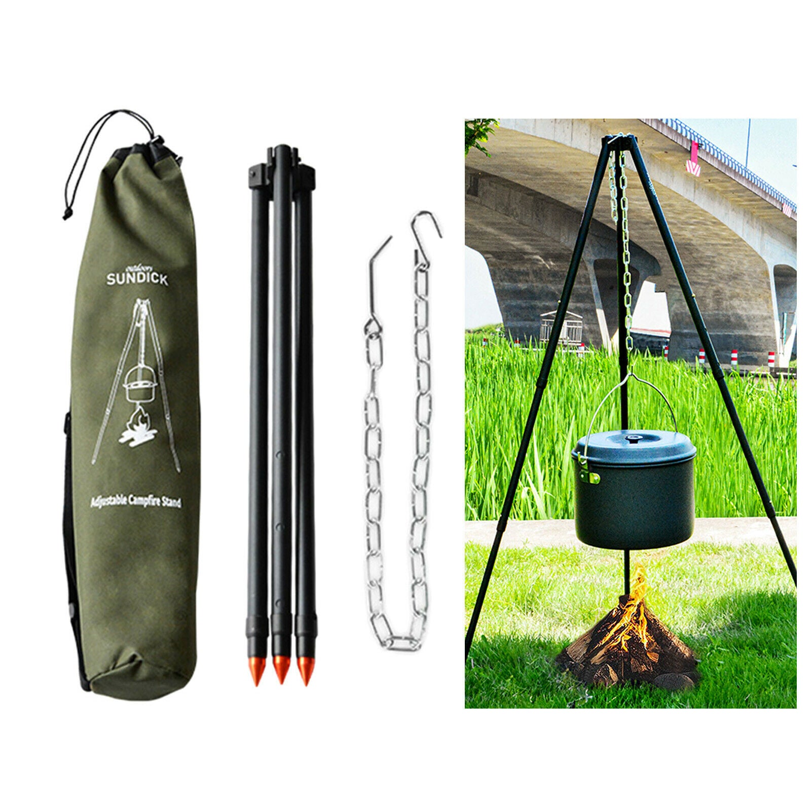 Grill Camping Tripod Outdoor Campfire BBQ Cookware Accessories w/Storage Bag