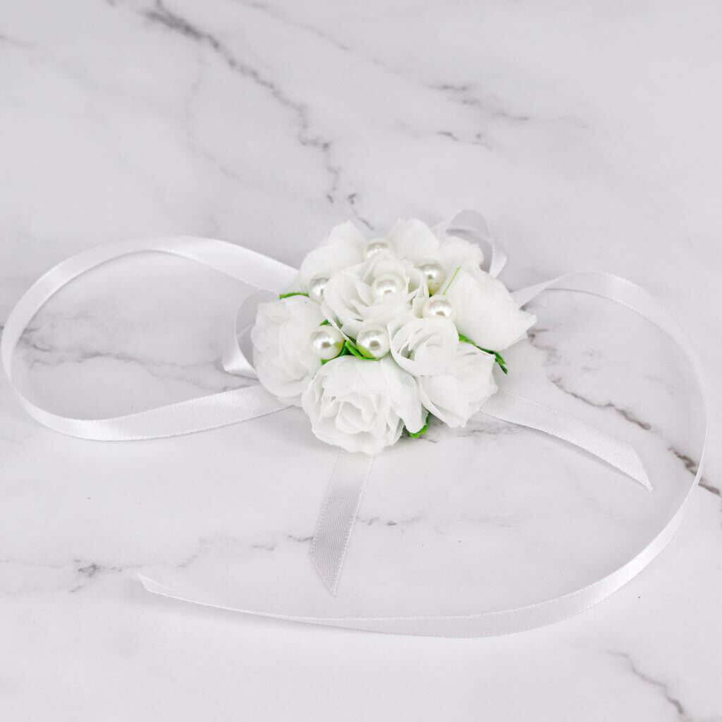 Wedding bracelet flowers bow leaves flower girl bridesmaid, white