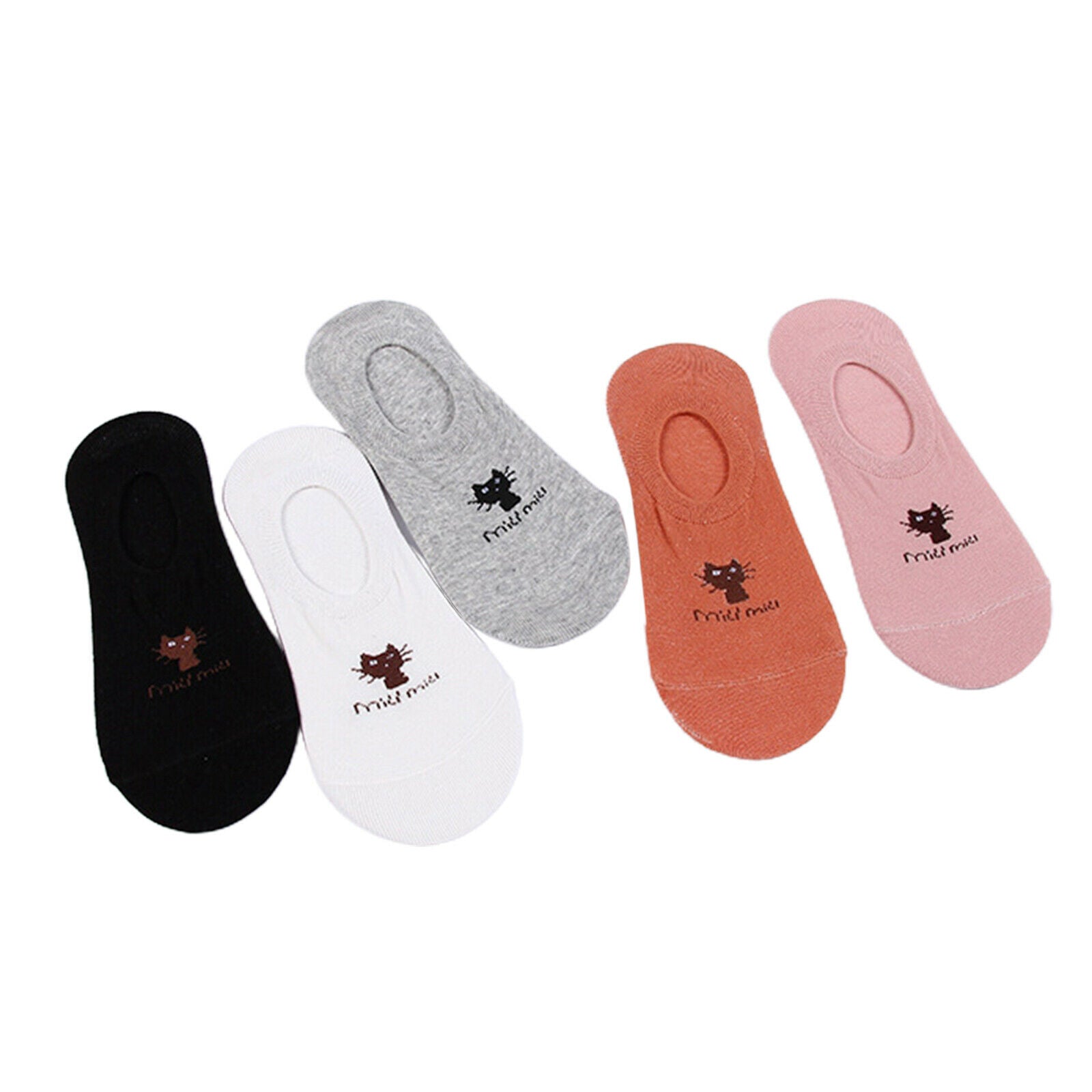 Women's 5 Pairs No Show Invisible Socks Non Slip Casual Socks Cat Pattern