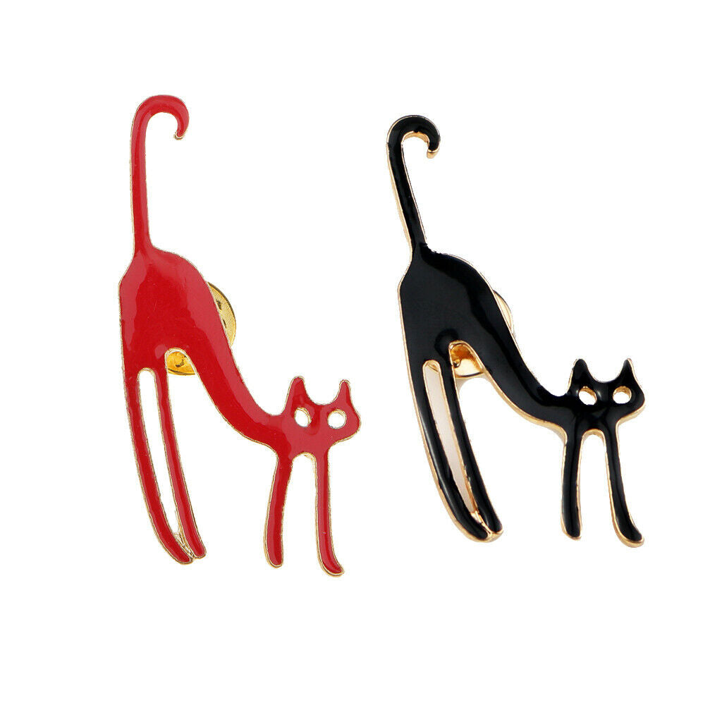Cat Pattern Pin Brooch, Black And Red Color, Accessories for Women, 2 Pieces