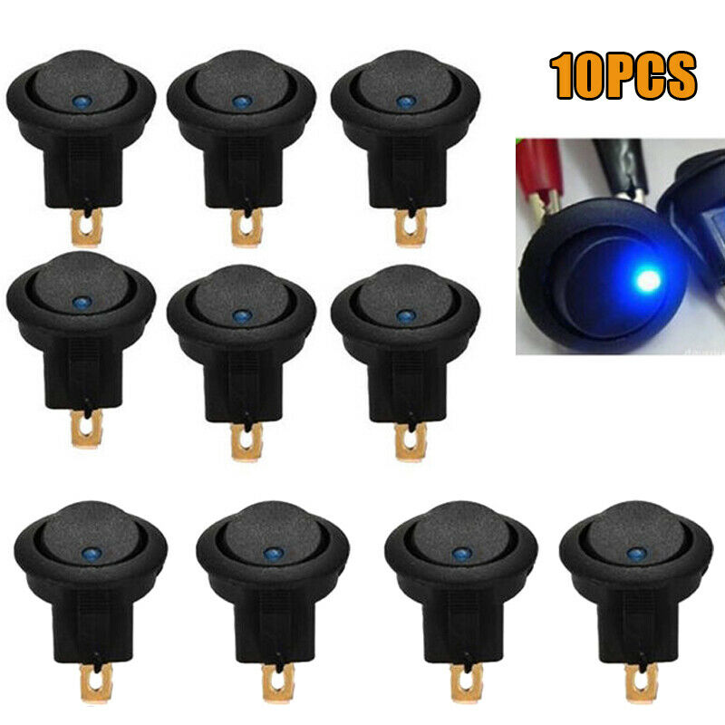 10xCar Round Rocker Dot Boat Switch 16A/12V  Blue LED Light Toggle ON/OFF Switch