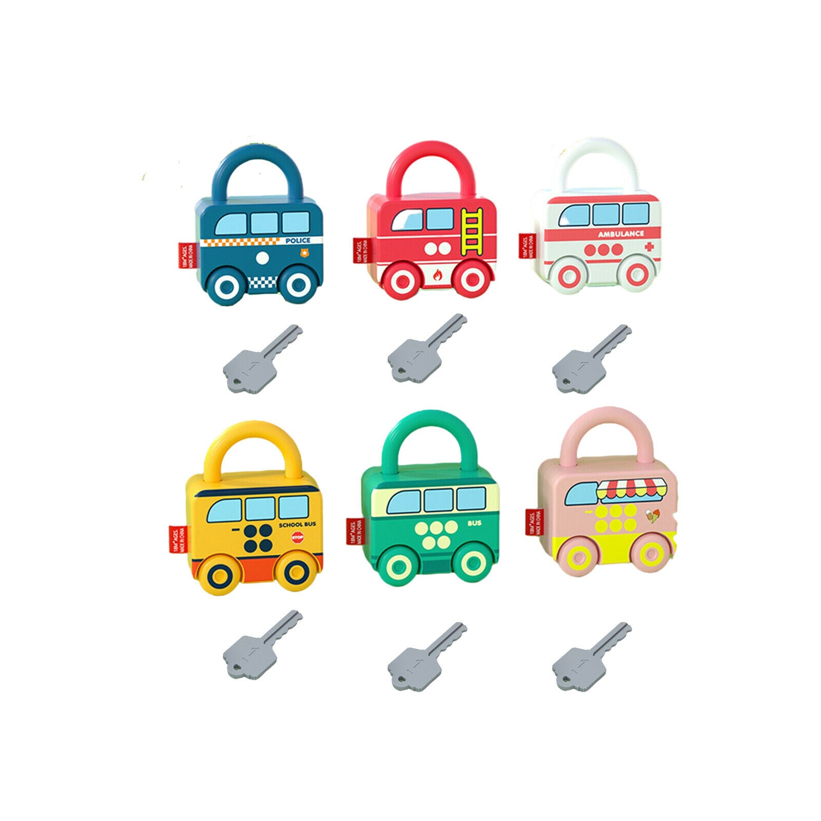 Cartoon Bus Unlocking Paired Toys Digital Car Locks Keys Matching Gadgets