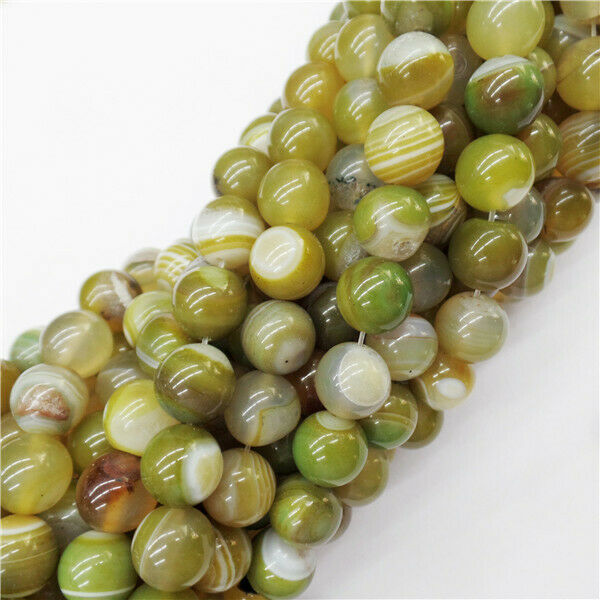 1 Strand 10mm Yellow Stripes Onyx Agate Round Ball Loose Beads 15.5inch HH9052