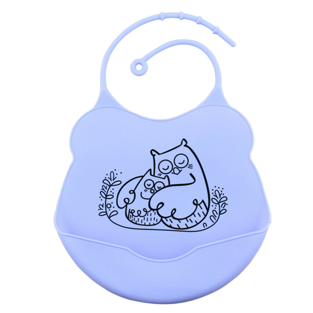 Baby Bibs Silicone Comfortable Soft Toddlers Feeding Bibs Owl_Purple