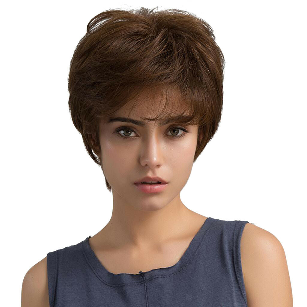 Fashion Women 100 % Real Human Hair Wigs with   Short Medium Brown 10 Inch