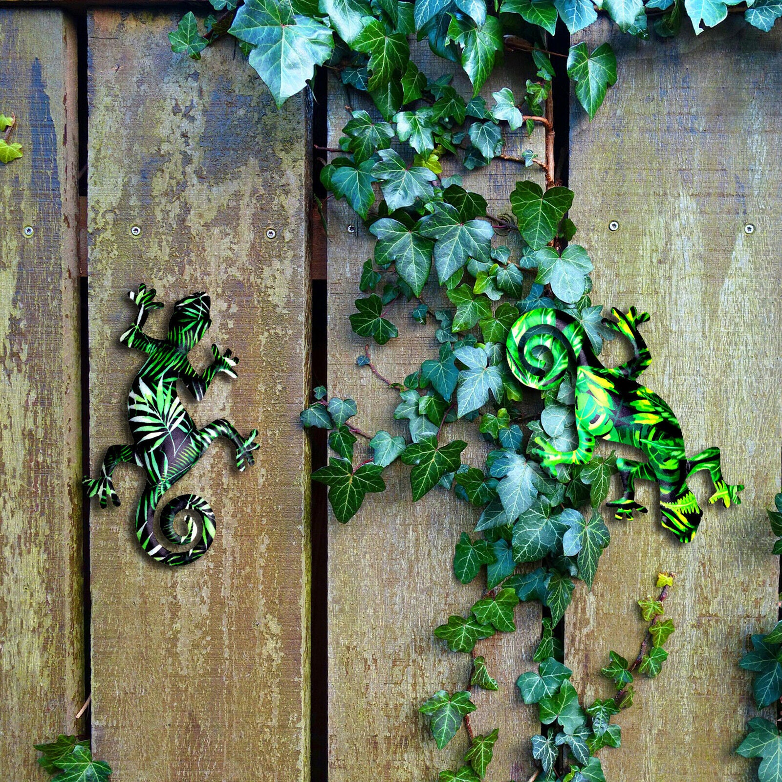 2x Metal Gecko Wall Art Lizard Sculpture Garden Fence Porch Room Decor
