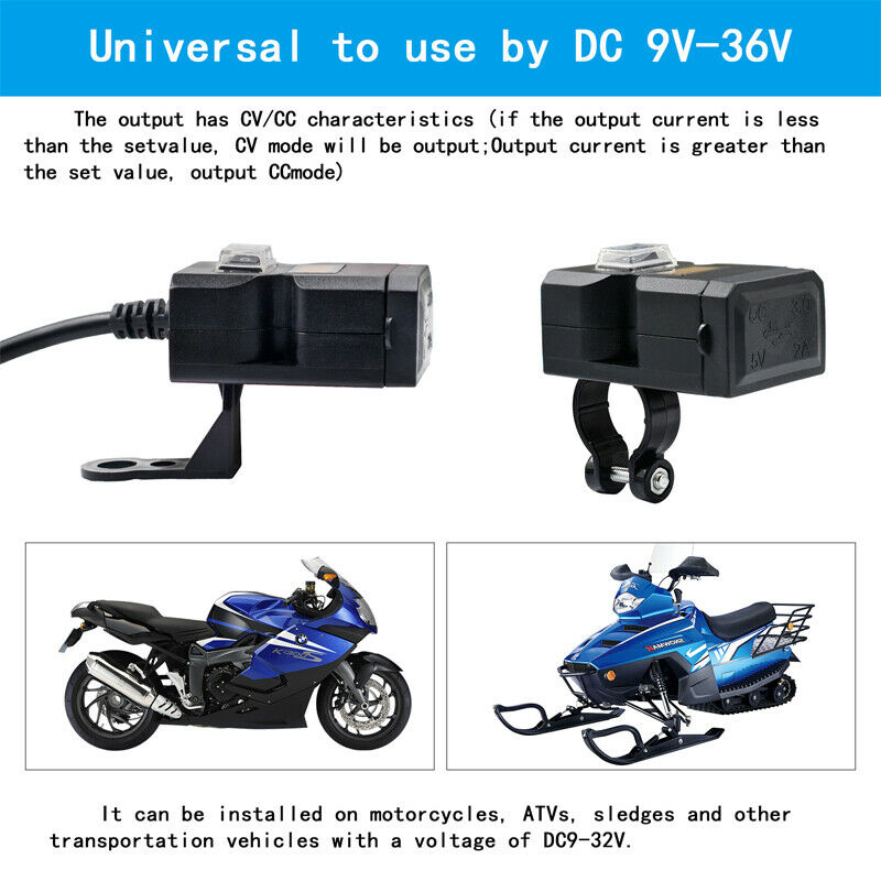 9V-32V 5V Motorcycle USB Cable Adapter Charger Socket Battery Tender Waterproof