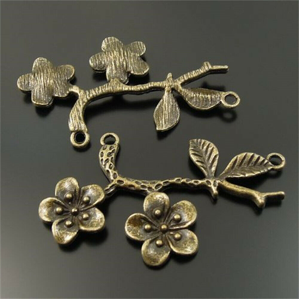 10 pcs Antiqued Bronze Flower Branch Pendant Charm Alloy For Jewelry 51*30*5mm