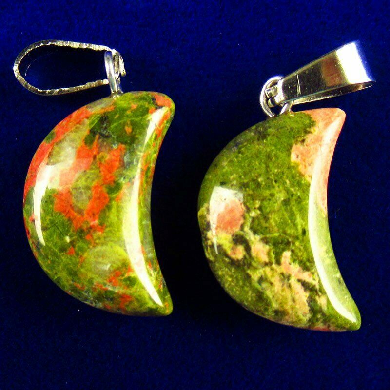10Pcs 20x10x5mm Natural Unakite Gem Moon Pendant Bead (send randomly) A-54SK