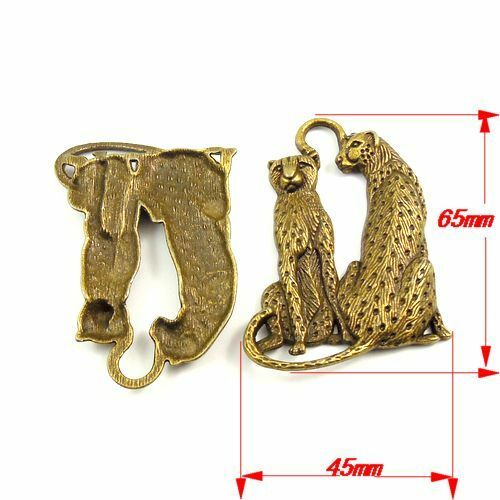 5 pcs Antiqued Bronze Couple Leopards Alloy Pendant DIY Jewelry Charm 65*45*5mm