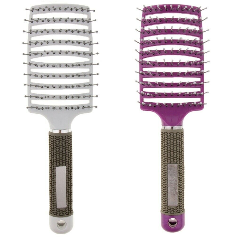 2x Curved Vented Detangling Paddle Hair Brush Fast Blow Dry Scalp Massage
