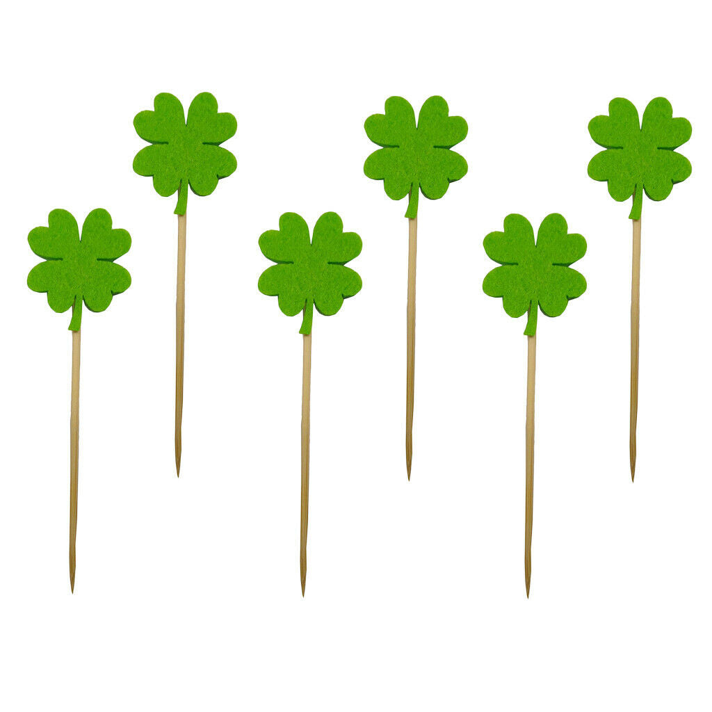 6 Pieces Four Leaves Cupcake Picks Cake Topper Birthday Party Baking Accessories