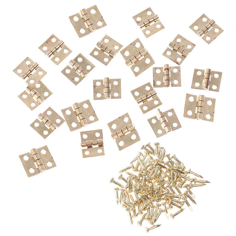 20pcs Cabinet Door Hinges Brass Plated Mini Hinge Small Decorative Jewe XC