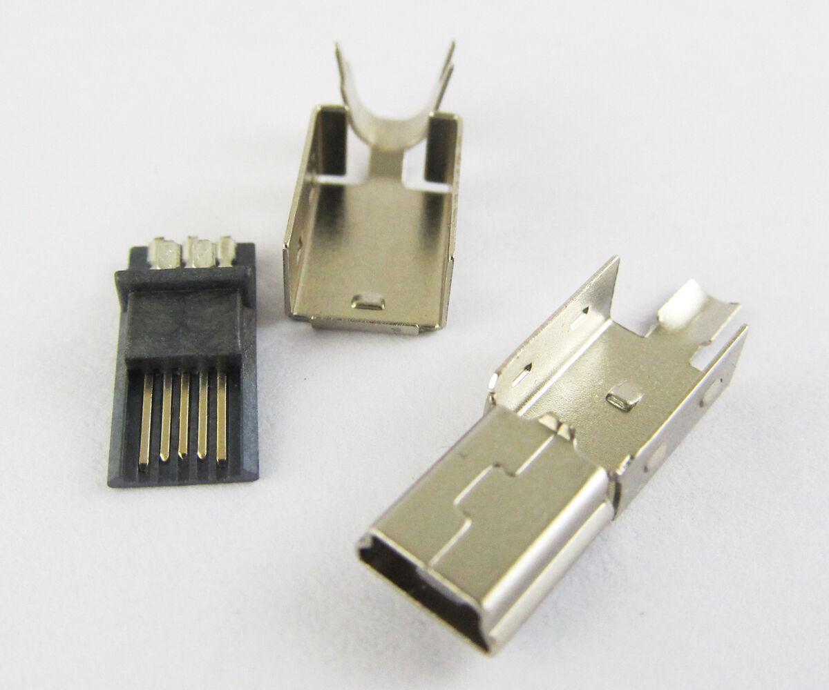 1set Metal Shell Housing Mini 5pin USB Male Plug Socket Connector for PC Use