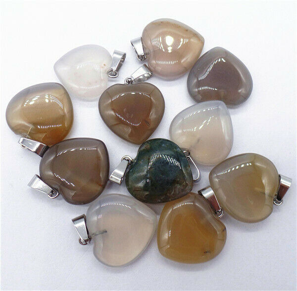 100Pcs 20x20x7mm Wholesale Natural Gray Agate Love Heart Pendant Bead DIY HH8306