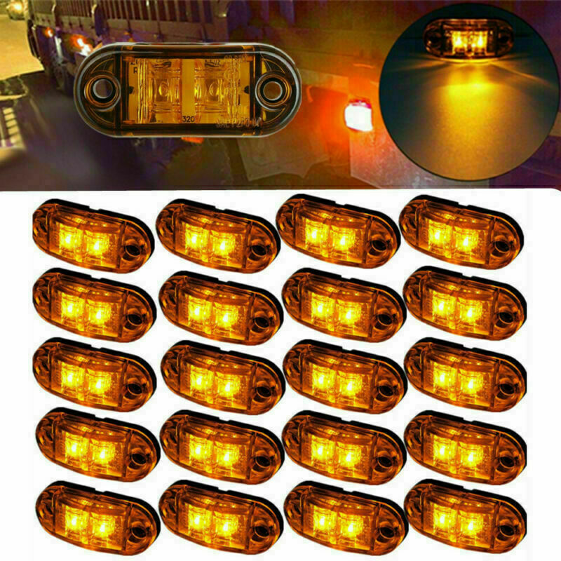 20x Amber Boat Trailer Truck lights Clearance Side Marker 2 LED Light 12V-24V