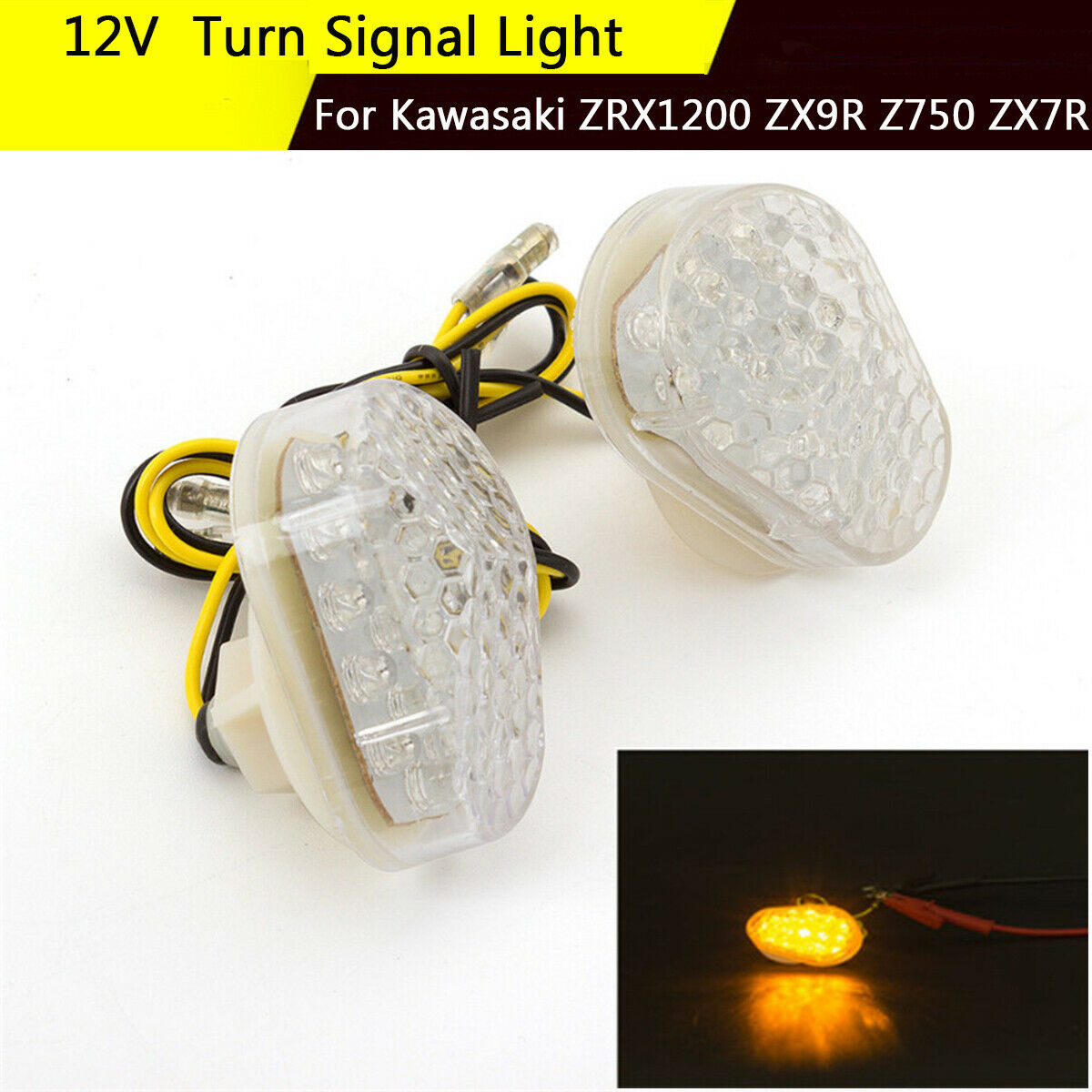 ABS Plastic Amber Turn Signal For Kawasaki ZRX1200 ZX9R Z750 ZX Waterproof Lamp